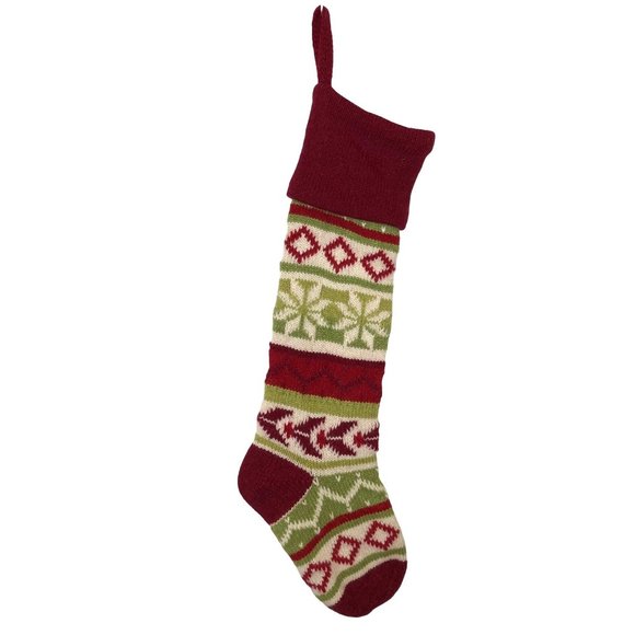 2 Red Cuff Snowflakes Wool Knit Christmas Stockings - Picture 1 of 7